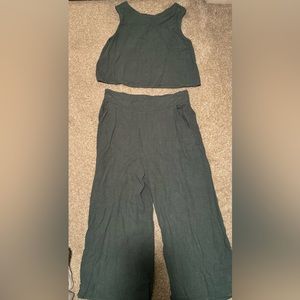Wide leg green suit